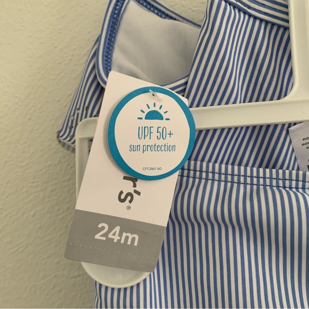 Carter’s 24M Blue Striped Ruffle Swimsuit - Picture 4 of 5